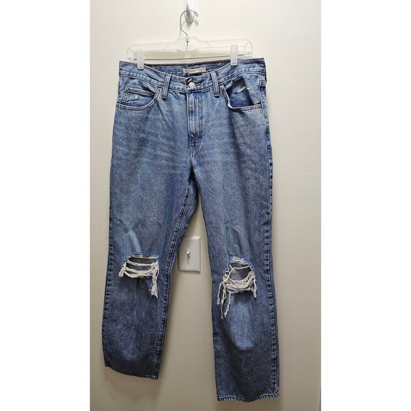 Levi Strauss Signature Denim - Levi Strauss 94 Baggy Jeans Women's Size 31 Light Wash Distressed Knee